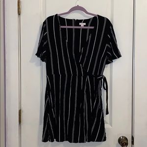 Black and white striped wrap dress